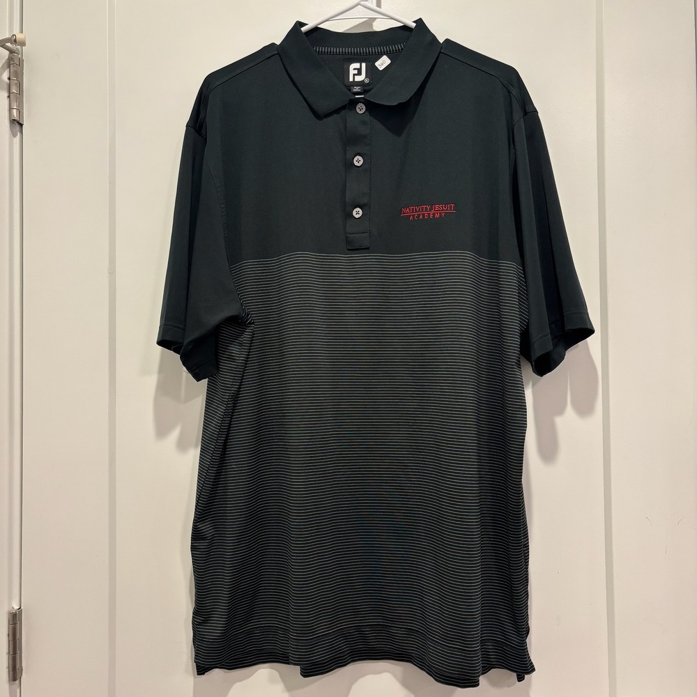 FootJoy Mens XL Golf Polo Shirt Black Grey Striped Nativity Jesuit Academy FJ